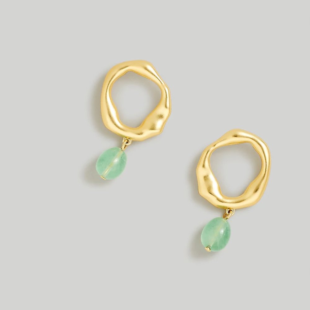 Madewell Gold Hoop Earrings with Mint Green Stone Drop